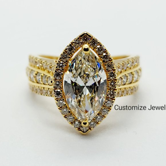 IGI 2.20CT Marquise Halo Lab Created Diamond Ring In 14k Gold,H-VS1 - Picture 4 of 9
